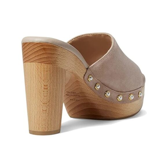 STUART WEITZMAN Womens Beige Faux Pearl 2" Platform Sa877 Slip On Sandal 10 B - Picture 2 of 4